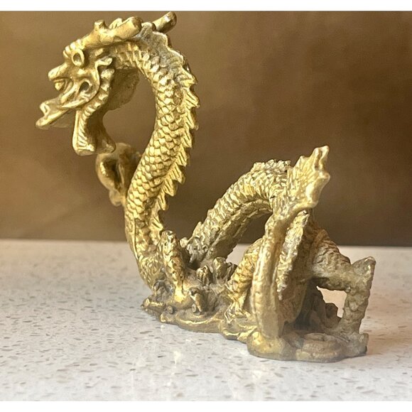Brass Dragon Figurine Sculpture 4” x 2.5” T - Picture 4 of 11